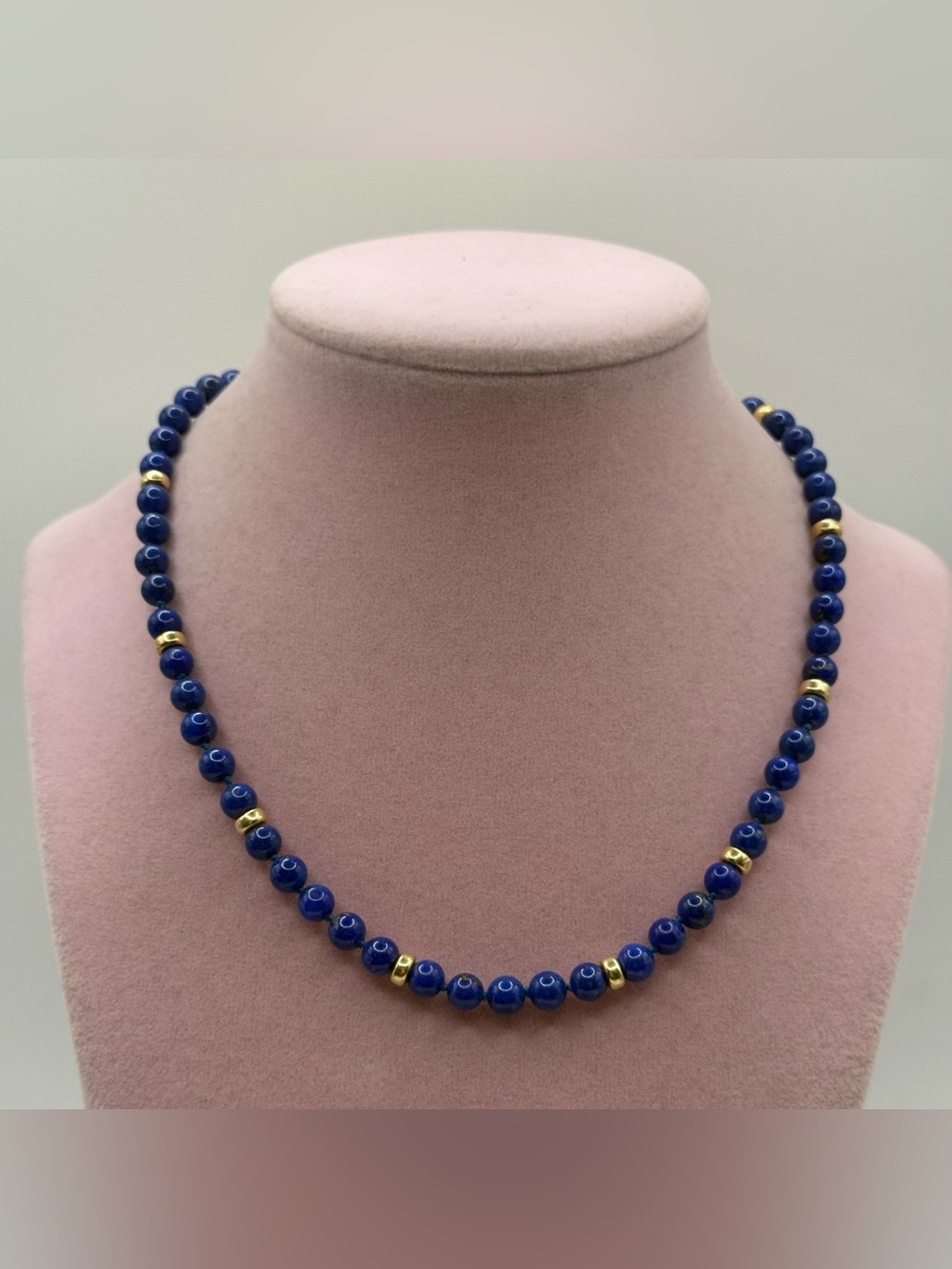 Blue lapis lazuli Beaded Necklace with 14k Gold Accents